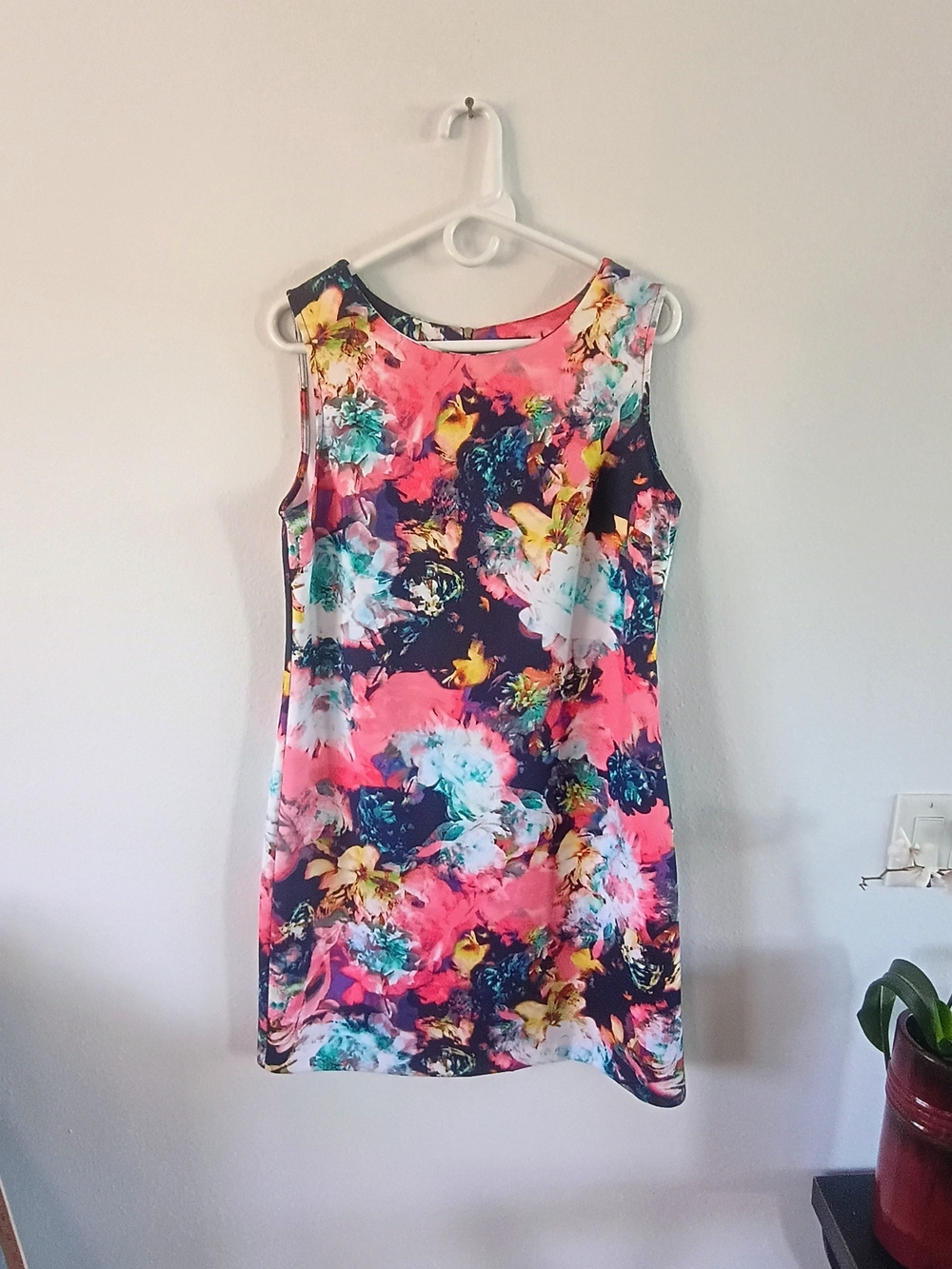 Worthington Large Floral Sheath Dress Pink Navy Stretch Sleeveless Career Chic D